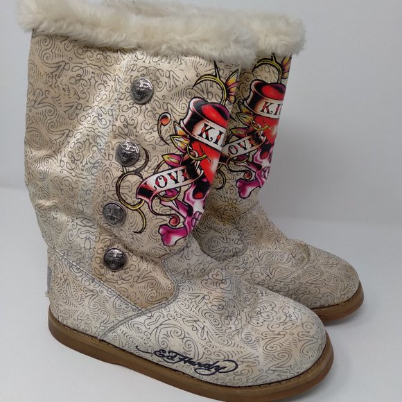 Ed Hardy Shoes - Ed Hardy Mid-Calf Satin Boots